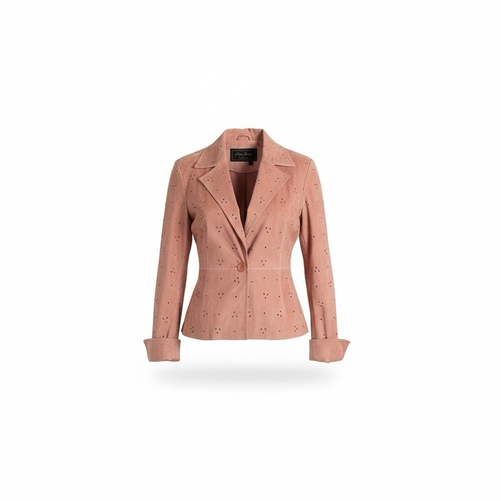 Women's Terry Jerry Lewis 100% Genuine Leather Blazer Pink Size Large